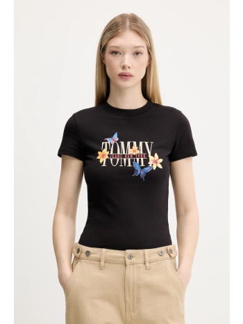 βαμβακερό μπλουζάκι tommy jeans χρώμα μαύρο, dw0dw21340