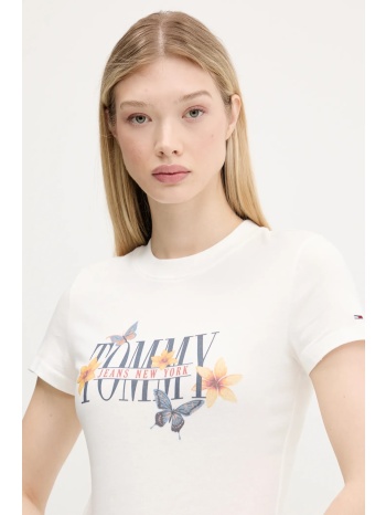 βαμβακερό μπλουζάκι tommy jeans χρώμα μπεζ, dw0dw21340