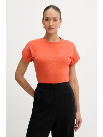 βαμβακερό μπλουζάκι tommy hilfiger χρώμα πορτοκαλί