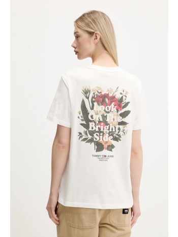 βαμβακερό μπλουζάκι tommy jeans χρώμα άσπρο, dw0dw21341