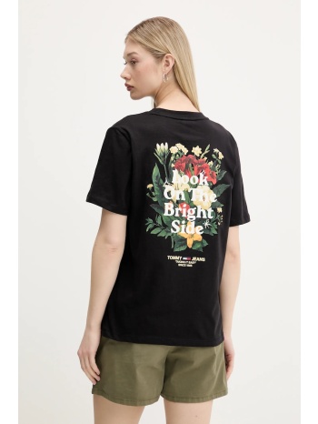 βαμβακερό μπλουζάκι tommy jeans χρώμα μαύρο, dw0dw21341