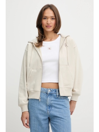 μπλούζα calvin klein jeans χρώμα μπεζ, με κουκούλα