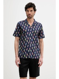 πουκάμισο από λινό lindbergh ανδρικό, χρώμα: ναυτικό μπλε, 30-203755 55% λινό, 45% βαμβάκι