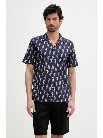 πουκάμισο από λινό lindbergh ανδρικό, χρώμα ναυτικό μπλε