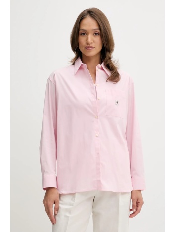 πουκάμισο calvin klein jeans χρώμα ροζ, lv047c143g 96%