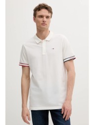 βαμβακερό μπλουζάκι πόλο tommy jeans ανδρικά, χρώμα: άσπρο, dm0dm21306 100% βαμβάκι