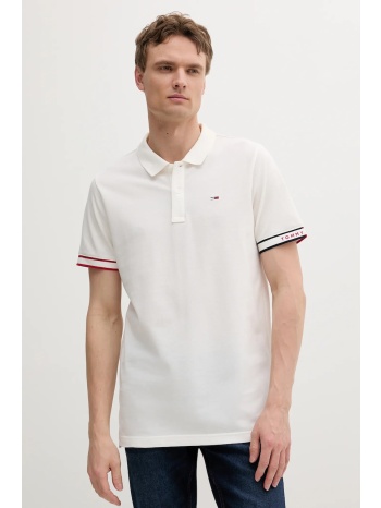 βαμβακερό μπλουζάκι πόλο tommy jeans ανδρικά, χρώμα άσπρο