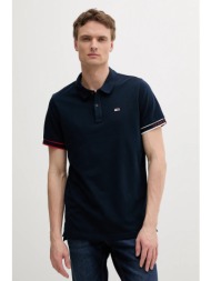βαμβακερό μπλουζάκι πόλο tommy jeans ανδρικά, χρώμα: ναυτικό μπλε, dm0dm21306 100% βαμβάκι