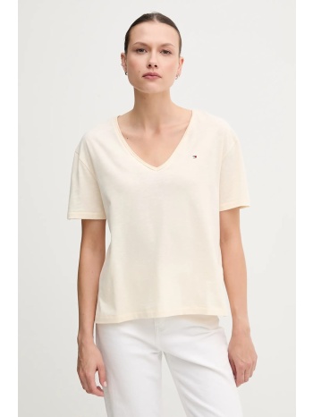 βαμβακερό μπλουζάκι tommy hilfiger χρώμα μπεζ, ww0ww43901