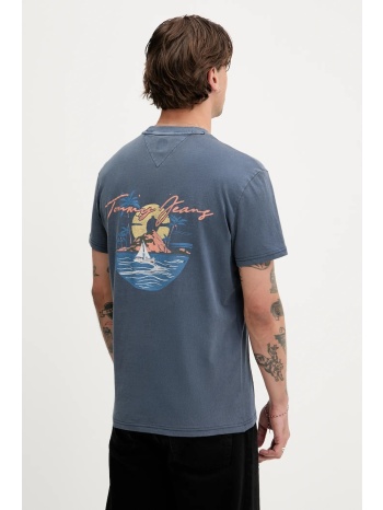 βαμβακερό μπλουζάκι tommy jeans ανδρικό, χρώμα μπλε