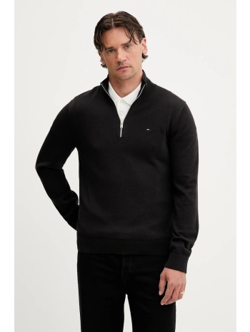 βαμβακερό πουλόβερ tommy jeans ανδρικό, χρώμα μαύρο