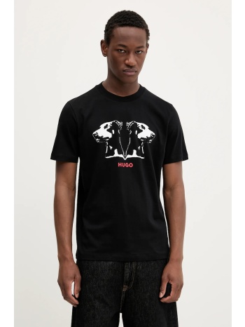 βαμβακερό μπλουζάκι hugo ανδρικό, χρώμα μαύρο, 50542734