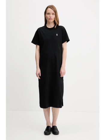 βαμβακερό φόρεμα polo ralph lauren χρώμα μαύρο, 211971066