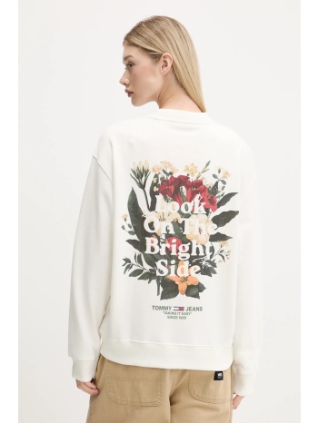 βαμβακερή μπλούζα tommy jeans γυναικεία, χρώμα μπεζ