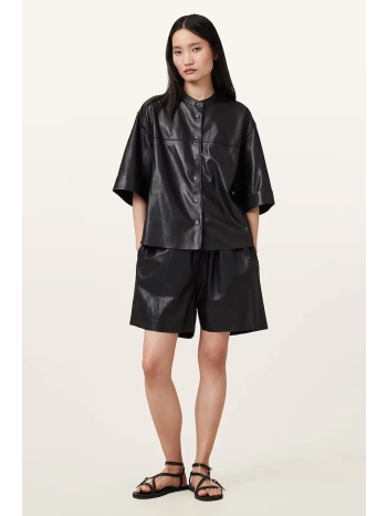 δερμάτινα σορτς allsaints arla χρώμα μαύρο, w059tc κύριο