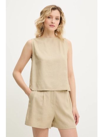 μπλούζα και λινό σορτς answear lab χρώμα μπεζ 60% λινό