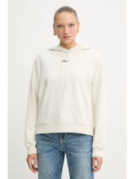 βαμβακερή μπλούζα boss orange γυναικεία, χρώμα: μπεζ, με κουκούλα, 50547572 κύριο υλικό: 100% βαμβάκ