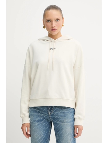 βαμβακερή μπλούζα boss orange γυναικεία, χρώμα μπεζ, με