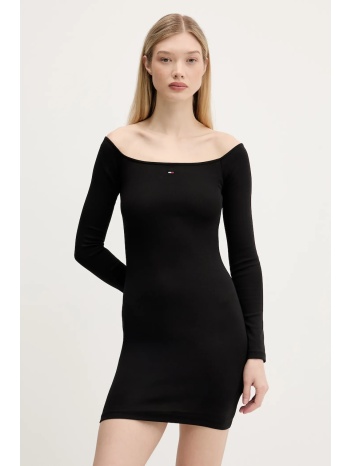 φόρεμα tommy jeans χρώμα μαύρο, dw0dw20870 95% βαμβάκι, 5%