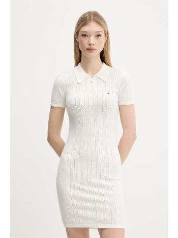 φόρεμα tommy jeans χρώμα μπεζ, dw0dw20874 50% βισκόζη, 28%