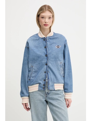 τζιν μπουφάν bomber guess jeans χρώμα μπλε, w5gn75 d5m4a