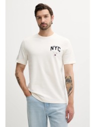 βαμβακερό μπλουζάκι tommy hilfiger ανδρικό, χρώμα: μπεζ, mw0mw40427 100% βαμβάκι