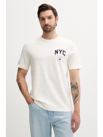 βαμβακερό μπλουζάκι tommy hilfiger ανδρικό, χρώμα μπεζ