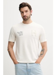 βαμβακερό μπλουζάκι tommy hilfiger ανδρικό, χρώμα: μπεζ, mw0mw39364 100% βαμβάκι