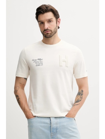 βαμβακερό μπλουζάκι tommy hilfiger ανδρικό, χρώμα μπεζ
