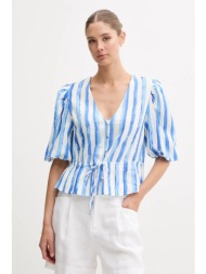 λευκή μπλούζα pedro del hierro γυναικεία, χρώμα: μοβ, 7659079 κύριο υλικό: 53% λινό, 47% βισκόζη