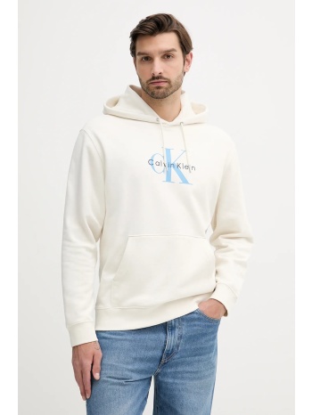 μπλούζα calvin klein jeans χρώμα μπεζ, με κουκούλα