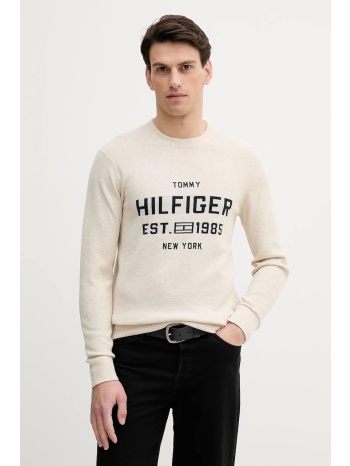βαμβακερό πουλόβερ tommy hilfiger ανδρικό, χρώμα μπεζ