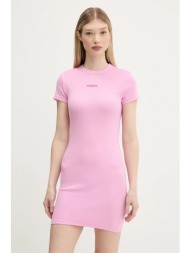 φόρεμα tommy jeans χρώμα: ροζ, dw0dw21186 96% βαμβάκι, 4% ελαστάν