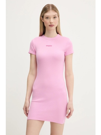 φόρεμα tommy jeans χρώμα ροζ, dw0dw21186 96% βαμβάκι, 4%