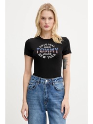 μπλουζάκι tommy jeans χρώμα: μαύρο, dw0dw21421 95% βαμβάκι, 5% ελαστάν
