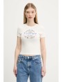 μπλουζάκι tommy jeans χρώμα: μπεζ, dw0dw21421 95% βαμβάκι, 5% ελαστάν