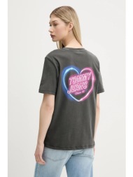 βαμβακερό μπλουζάκι tommy jeans χρώμα: γκρι, dw0dw21358 100% βαμβάκι