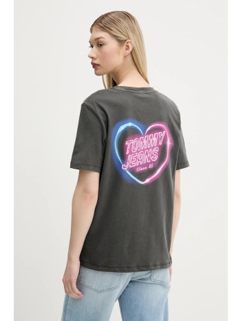 βαμβακερό μπλουζάκι tommy jeans χρώμα γκρι, dw0dw21358