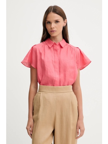 πουκάμισο από λινό pedro del hierro χρώμα ροζ, 7659075