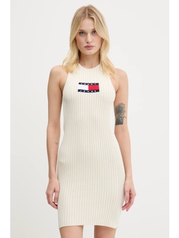 φόρεμα tommy jeans χρώμα μπεζ, dw0dw20877 88% βισκόζη, 12%