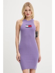 φόρεμα tommy jeans χρώμα: μοβ, dw0dw20877 88% βισκόζη, 12% πολυεστέρας