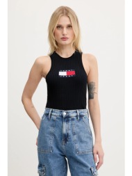 top tommy jeans χρώμα: μαύρο, dw0dw20975 88% βισκόζη, 12% πολυεστέρας