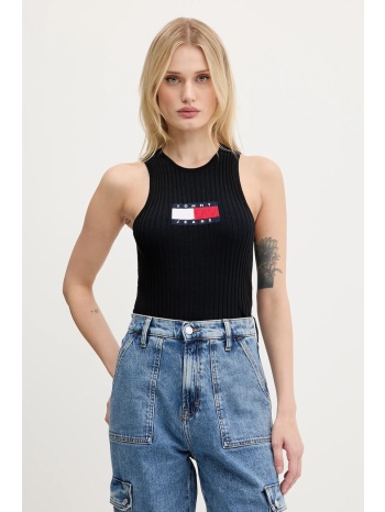 top tommy jeans χρώμα μαύρο, dw0dw20975 88% βισκόζη, 12%