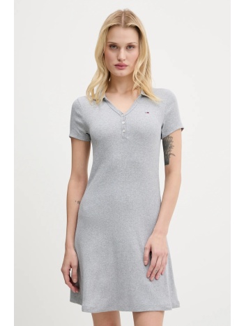 φόρεμα tommy jeans χρώμα γκρι, dw0dw21172 95% βαμβάκι, 5%