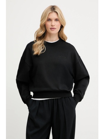 βαμβακερή μπλούζα calvin klein γυναικεία, χρώμα μαύρο