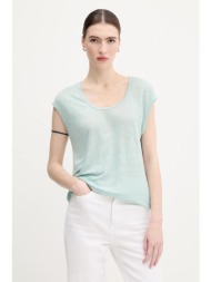 λευκό μπλουζάκι united colors of benetton χρώμα: τιρκουάζ, 37uje16b1 100% λινό
