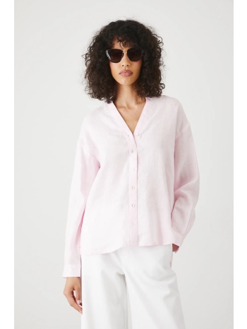 λευκή μπλούζα medicine χρώμα ροζ 100% λινό πλύση σε