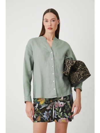 λευκή μπλούζα medicine χρώμα πράσινο 100% λινό πλύση σε