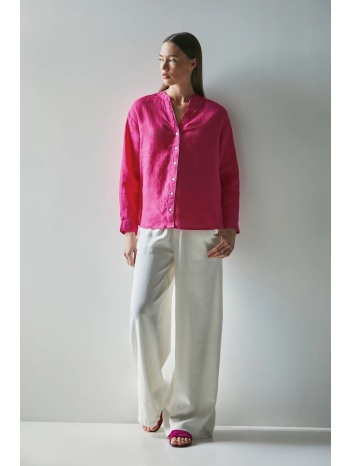 λευκή μπλούζα medicine χρώμα ροζ 100% λινό πλύση σε