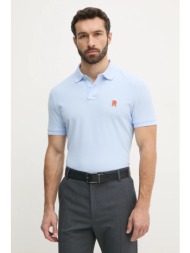 βαμβακερό μπλουζάκι πόλο tommy hilfiger ανδρικό, χρώμα: μπλε, mw0mw33167 100% βαμβάκι